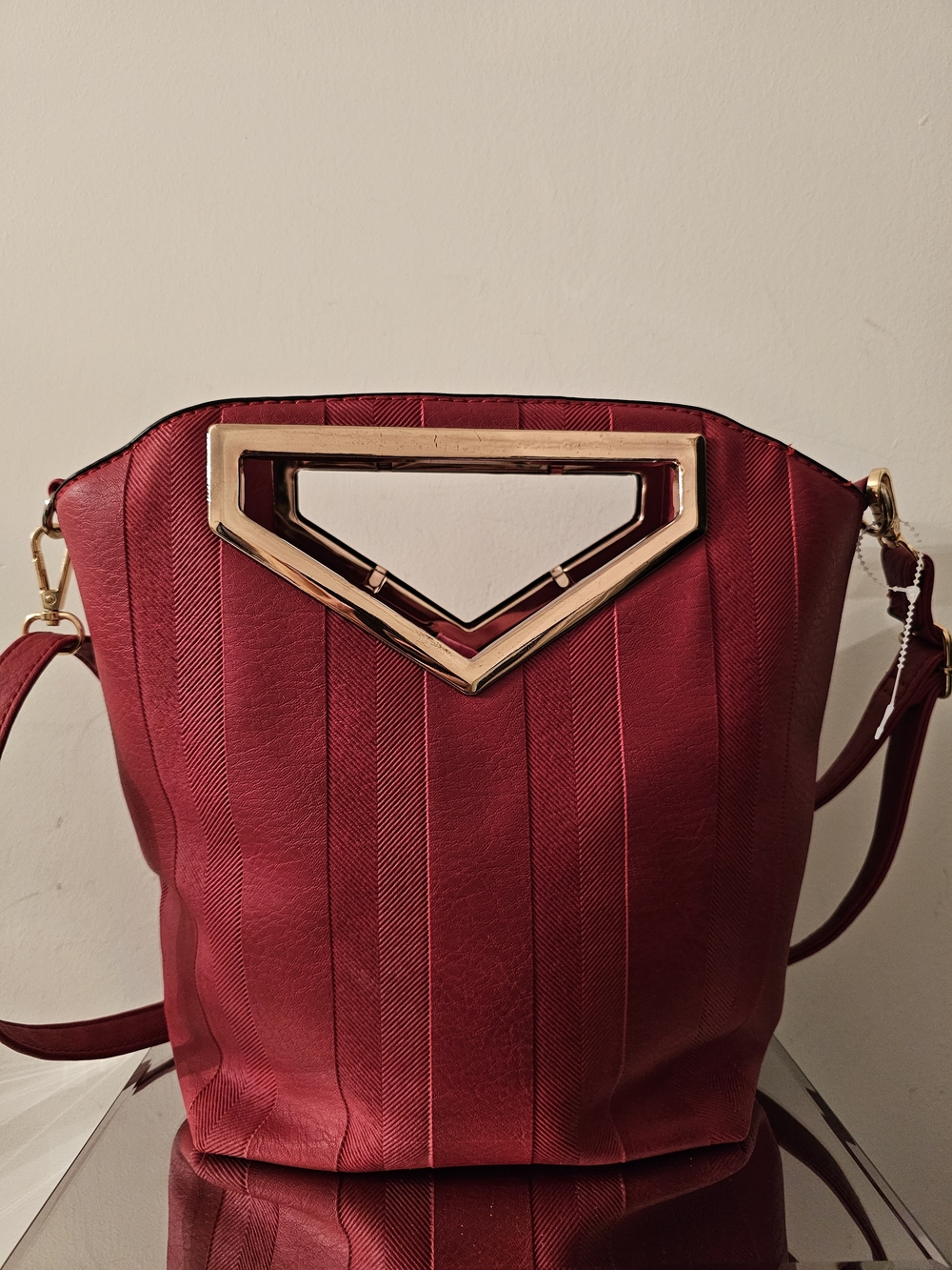 Red Women's Top-Handle Shoulder Bag with Gold Accent